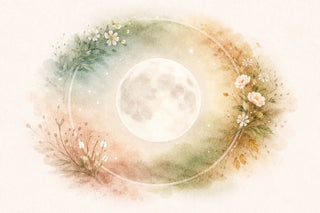 Vivre en harmonie avec les phases du cycle menstruel: illustration de la lune entourée de fleurs.