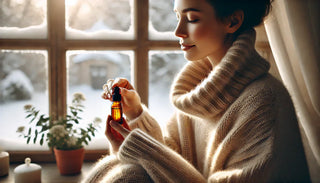 Pour un hiver plus équilibré : comment protéger et stimuler votre système immunitaire naturellement ? Femme tenant un flacon d'huile.
